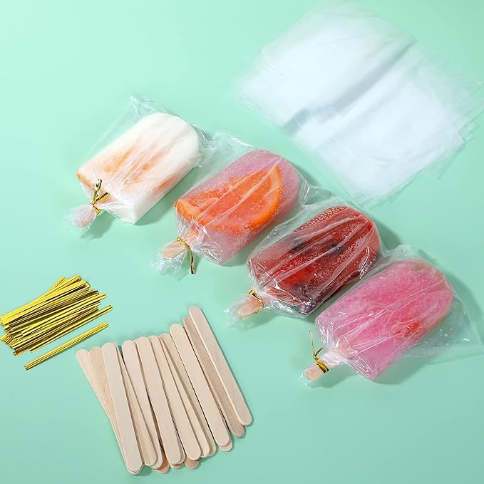 Popsicles Molds Set, 12 Cavity Homemade Maker Ice Pop Mold, Silicone Freezer Molds with 50 Popsicle Sticks 50 Popsicle Bags 50 Ties Funnel Recipes and Cleaning Brush