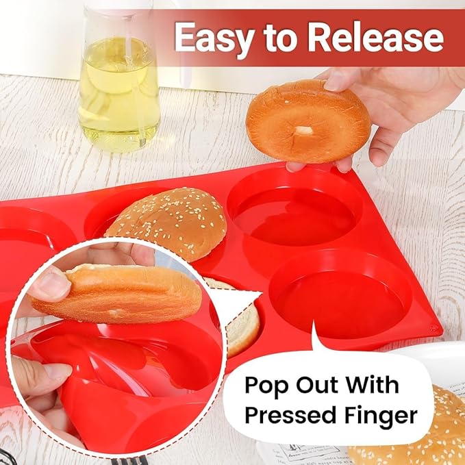 CAKETIME Jumbo Muffin Top Pan, Silicone Egg Molds for Breakfast Sandwiches 4 Inch Large Egg Baking Pan for Oven English muffins, Whoopie Pies, Corn Bread, Egg bites, Tarts 2 Pack Red