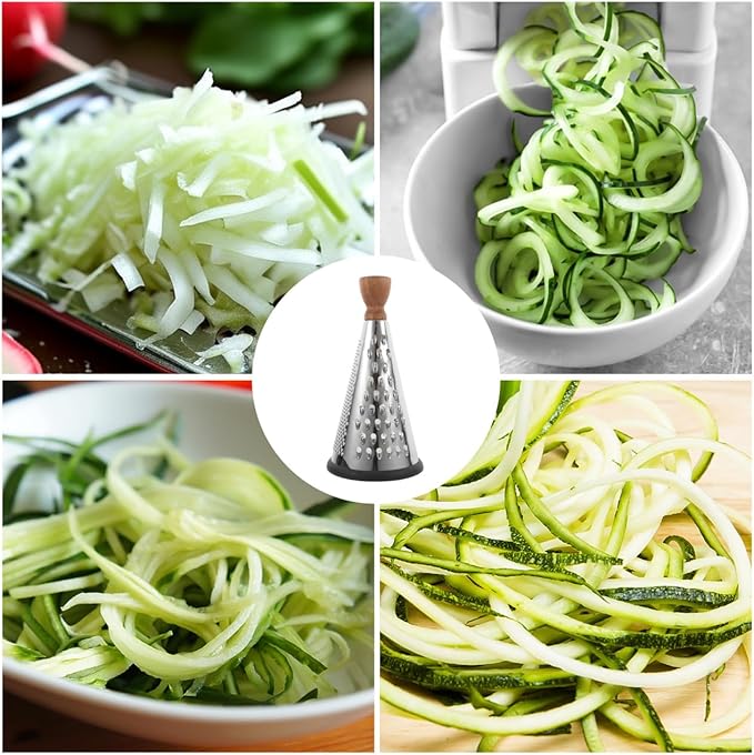 Cabilock 9 Inch Cone Cheese Grater with Wooden Handle Multi-Function Stainless Steel Vegetable Shredder for Kitchen Use Manual Cone Grater for Cheese and Chocolate