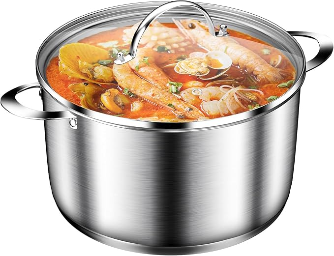 Cooking Pot, Stainless Steel Stock Pot, Soup Pot with Glass Lid, Induction Pots - 6.8 Quart