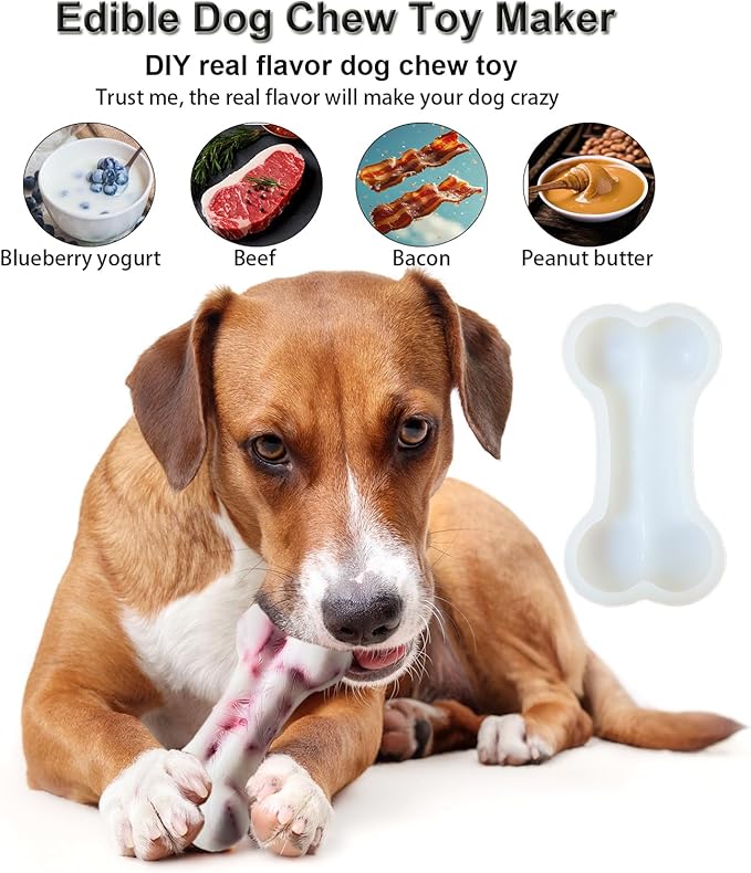 5IN Big Bone Dog Cat Treat Molds 2 Pack, DIY Flavors for Puppy. Food Safe Silicone for Oven. Large Ice Cube Mold for Pet Chew, Cooling. Pets Birthday Cake Baking. Fun Gift for Dog Lover