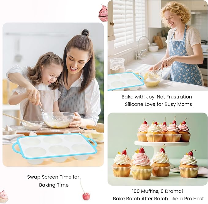 Silicone Jumbo Muffin Pan with Metal Frame, Non Stick Food Grade Silicone Large Muffin Pan, with Handles 6 Cup,BPA-Free and Dishwasher Safe, Jumbo Cupcake Pans - 1 Piece Blue