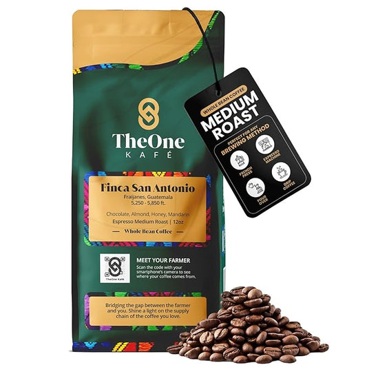 TheOne Kafé Guatemala Medium Roast Whole Bean Coffee – Organic, Single Origin, Premium Specialty Coffee, Ethically Sourced, Smooth & Rich Flavor – Fresh Roasted for Espresso, Drip, Pour Over – 12 oz