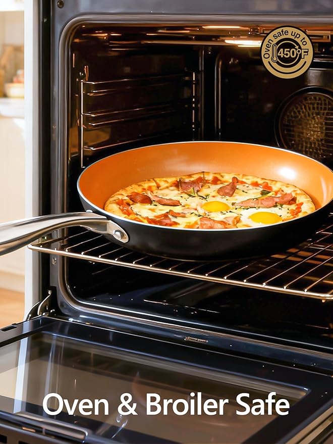 MICHELANGELO Large Frying Pan with Lid, 14 Inch Ceramic Skillet with Nonstick Coating, Healthy Non Stick Fry Pan, Induction Compatible