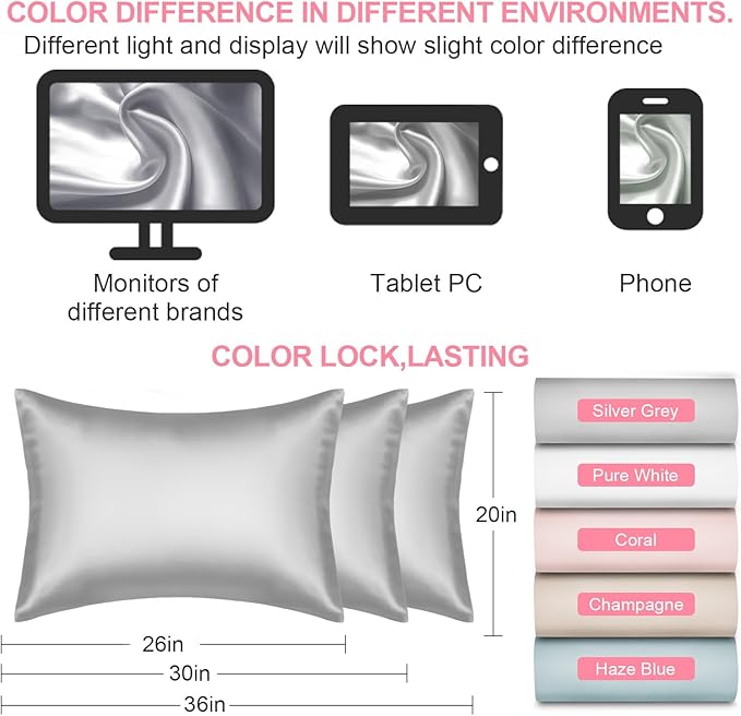Mulberry Silk Pillow Cases 2 Pack Standard Size 20x26 Inches with Hidden Zipper, Ultra Smooth and Soft Breathable Cooling Silk Satin Pillowcase Set of 2, Better for Hair and Skin, Gifts for Women Men