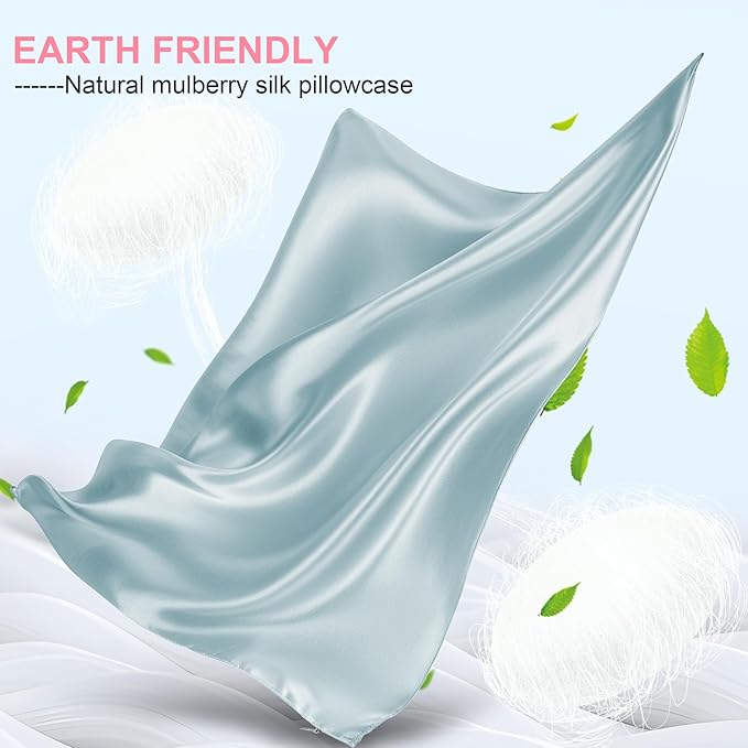 Mulberry Silk Pillow Cases Standard Size with Hidden Zipper, Ultra Smooth and Soft Breathable Cooling Silk Satin Pillowcase for Hair and Skin, Gifts for Women Men (Haze Blue, 20x26 Inches, 1 Pack)