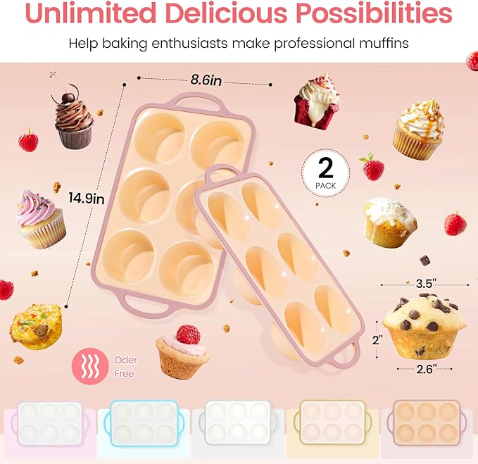 Silicone Jumbo Muffin Pan with Metal Frame, Non Stick Food Grade Silicone Large Muffin Pan, with Handles 6 Cup,BPA-Free and Dishwasher Safe, Jumbo Cupcake Pans - 2 Piece Yellow