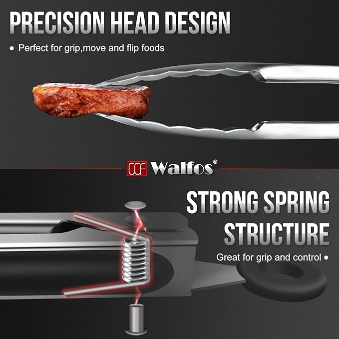 Walfos 17 Inch Extra Long Grill Tongs Set of 2, Ultimate Stainless Steel Tongs for Grilling, Cooking, BBQ/Barbecue, Buffet and Turning Food