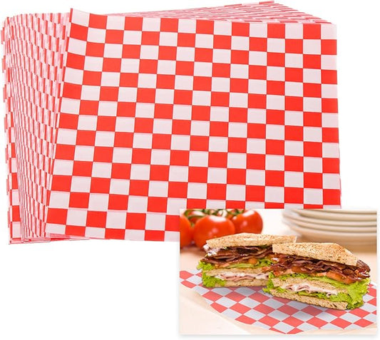 PATIKIL 7.1" x 7.1" Waxed Paper Sheets, 50Pcs Square Pattern Oil-absorbing Dry Food Wrapping Paper for Bakery Coffee Shop Home Baking Kitchen DIY, Red