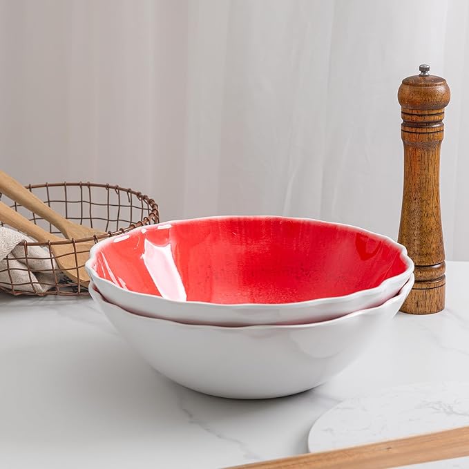 Melamine Large Serving Bowls, 12x4 ''And 130 OZ, Set of 2, Unbreakable and Dishwasher Safe Bowls Set for Serving Salad, Fruit, Pasta and Side Dishes on Christmas,Party All Occasions, Red