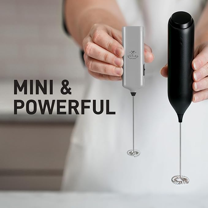 Powerful Milk Frother Wand - Mini & Mighty Handheld Drink Mixer - Portable Coffee Frother For Latte, Cappuccino, Matcha, Hot Chocolate, Creamer - Silver Black