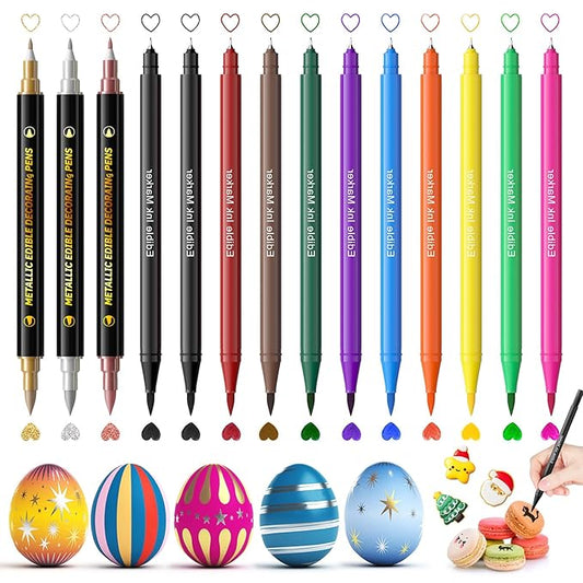 Jewem Edible Markers for Cookie Decorating,14 Pcs Ultra Fine Tip(0.5mm) Food Coloring Pens, Upgrade Double Side Food Grade Pens for Decorating Fondant Cakes, Easter Eggs, Frosting, Macaron,Halloween and Christmas Gifts