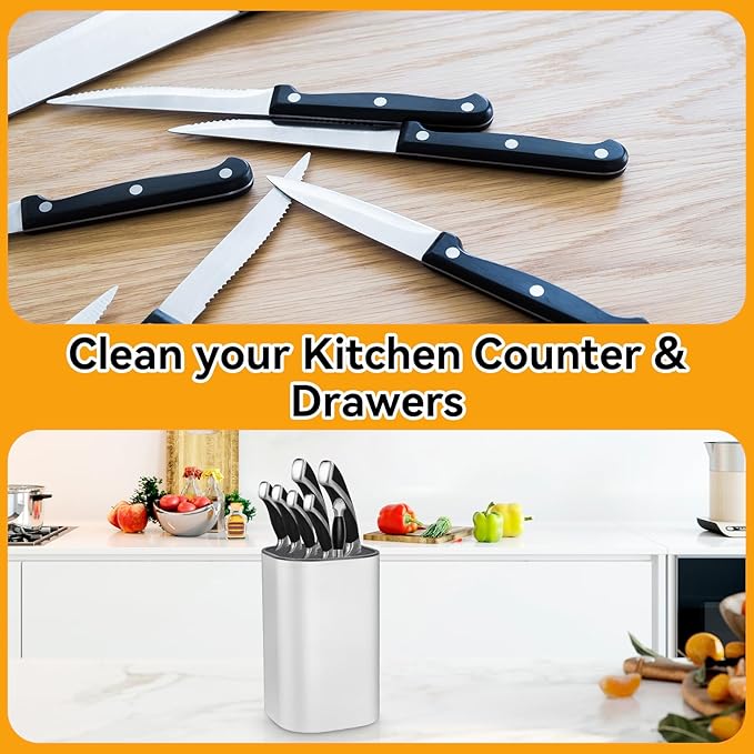 Ninonly Knife Block Without Knives 2 in 1 Universal Square Knife Holder for Kitchen with Scissors Slot Space Saving Detachable Kitchen Knife Storage