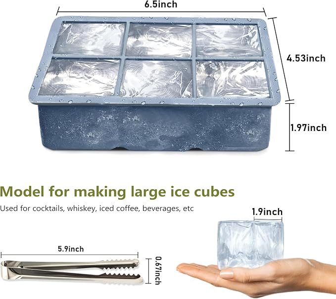 Ice Cube Trays for Freezer 3-Pack - Large Silicone Ice Cube Molds with Stainless Steel Ice Cube Holder Huge Square Ice Trays for Cocktails, Whiskey, and Brandy