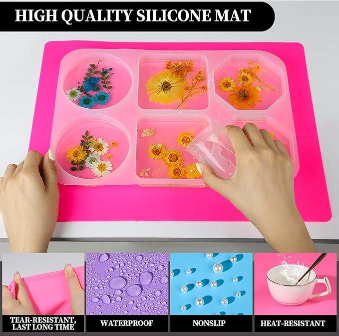 LEOBRO Silicone Mat for Resin Molds, 3 PCS Silicone Mats for Epoxy Resin, UV Resin, Play Dough Mat, Clay Mat, Nonstick Silicone Sheets Pads for DIY Arts and Crafts, Pink & Purple & Blue, 15.7”x 11.7”