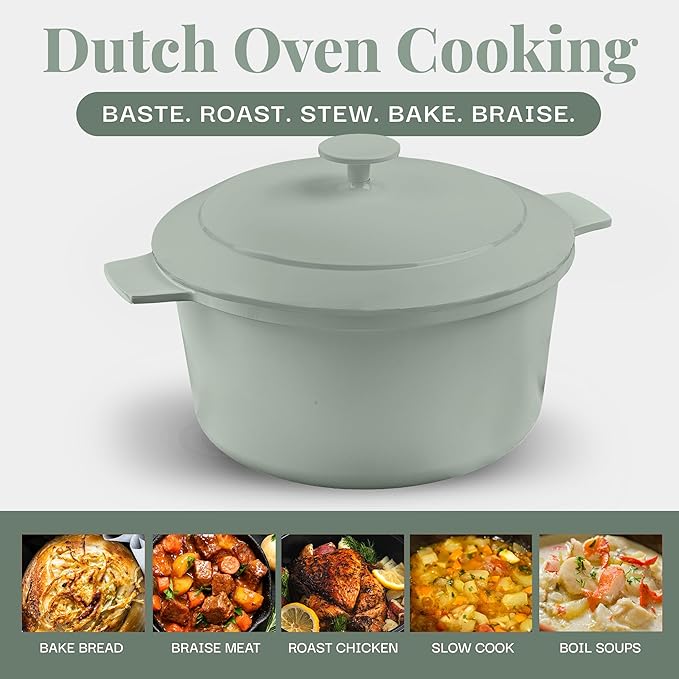 Gotham Steel 5 Qt Dutch Oven Pot with Lid, Nonstick Ceramic Dutch Oven Stock Pot Perfect Bread Baking, Stovetop Oven & Dishwasher Safe, Sage Green