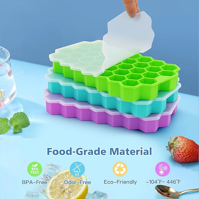 Ice Cube Trays for Freezer, 3 Pack Ice Cube Tray with Lid, Silicone Ice Cube Mold with Lid-37 Grid,Easy-Release Reusable 111 PCS Small Ice Cube for Iced Coffee Cocktail Whisky Chocolate Soup Food
