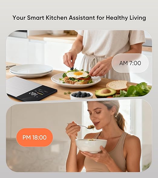 Smart Nutrition Food Scale with LED Display, Tracks Calories, Fat, Carbs & Protein via App, 0.01oz Precision Digital Kitchen Scale for Healthy Eating & Meal Prep