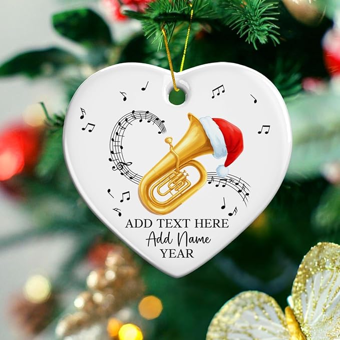 Customized Tuba Instrument Christmas Ceramic Ornament 2025, Tuba Player Christmas Tree Ornaments, Personalized Tubaist Xmas Ornament with Text Name & Year, Gifts for Men Women Music Lovers