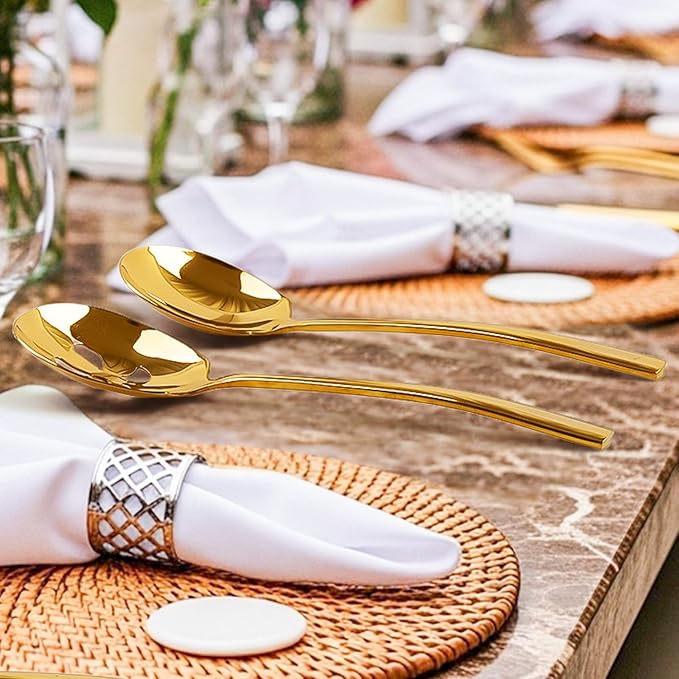 Serving Spoons Set, 9.14 Inch Slotted Spoon Serving Spoon,Stainless Steel Serving Utensils for Buffet(6Pack,Gold)