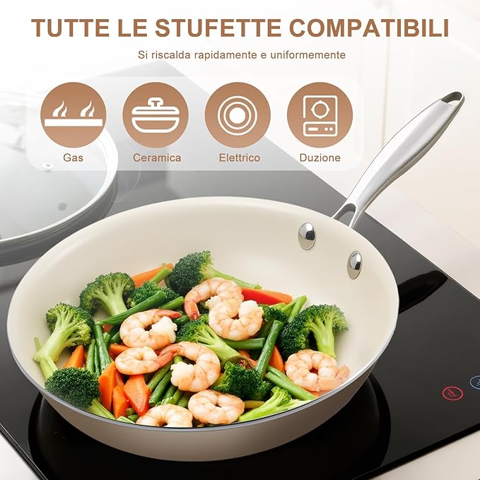 8.5 Inch and 10.25 inch Ceramic Nonstick Frying Pan Skillet - PFAS-Free, Non-Toxic, Oven Safe & Induction Ready, Aluminum Cookware with Stainless Steel Handle
