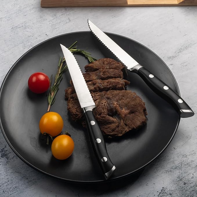 Alata 6-Piece Steak Knives Set, 4.7 Inch with Serrated Edge Razor-Sharp Dinner Knives, Full-Tang Construction, Dishwasher Safe