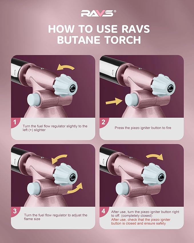 RAVS Refillable Double Flame Butane Torch, Creme Brulee Torch with Adjustable Flame, 20G Large Capacity Culinary Torch for Soldering, BBQ, Baking, DIY, Unique Gifts for Women, Butane Fuel Not Included