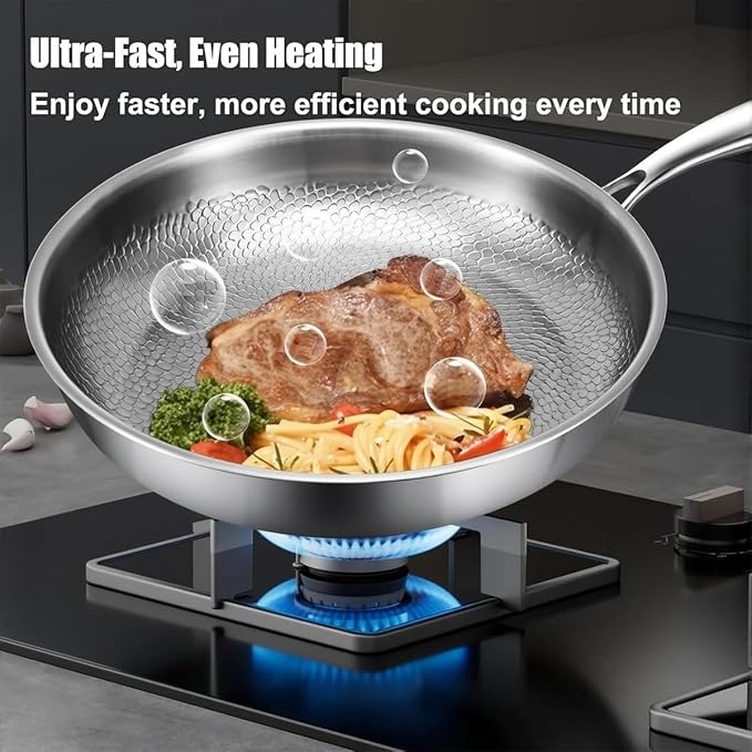 Titanium Pan, Pletefull Pure Titanium Pro Hammered Frying Pan, Multifunctional Non-stick Without Coating Cookware, Scratch-Resistant Durable Flat Pan Dishwasher-Friendly（10.23inch）