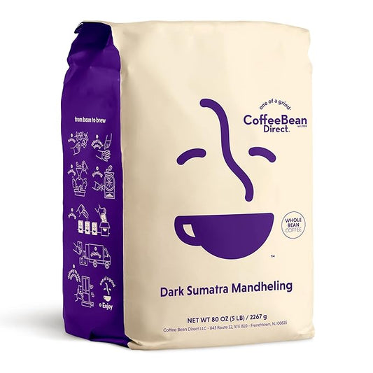 Coffee Bean Direct Dark Sumatra Mandheling, Whole Bean Coffee, Arabica Coffee, Dark Roast, 5 Pound Bag (Pack of 1)