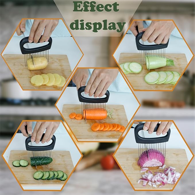 Extra-Large Onion Holder for Slicing, Onion Chopper Vegetable Cutter, Extra-Large Tomato Slicer with 16 Long Needles, Veggie Chopper for Potato, Meat Tenderizer Tool, Food Slicer Kitchen Gadget