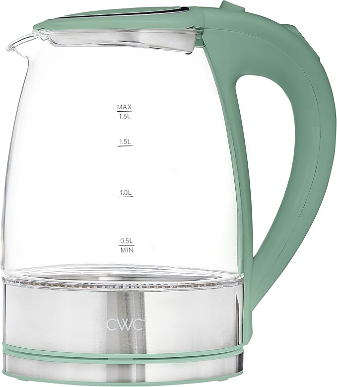 COOK WITH COLOR Electric Tea Kettle, 1.8L Cordless Hot Water Boiler, 1200W Rapid Boil, Auto Shutoff & Boil Dry Protection, BPA-Free, Sleek Countertop Design, Green
