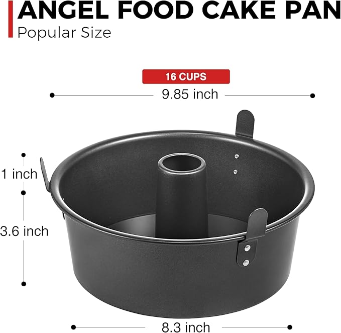 HONGBAKE Angel Food Cake Pan with Removable Bottom, 10 Inch Tube Pan, Nonstick Pound Cake Pans for Baking, Chiffon Cake Mold, 16-Cup, Heavy Duty - Dark Grey
