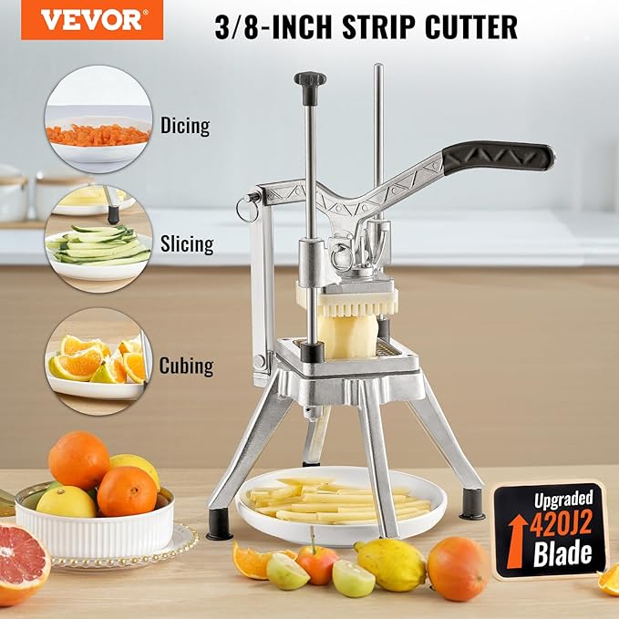 VEVOR Commercial Vegetable Fruit Chopper 3/8″ Blade Professional Food Dicer Kattex French Fry Cutter Onion Slicer Stainless Steel for Tomato Peppers Potato Mushroom Upgrade Style 3/8"