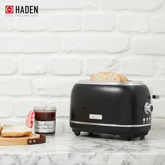 Haden Heritage 2 Slice Wide Slot Stainless Steel Toaster Bundled with 1.7 Liter Stainless Steel Electric Water Kettle, Black & Chrome