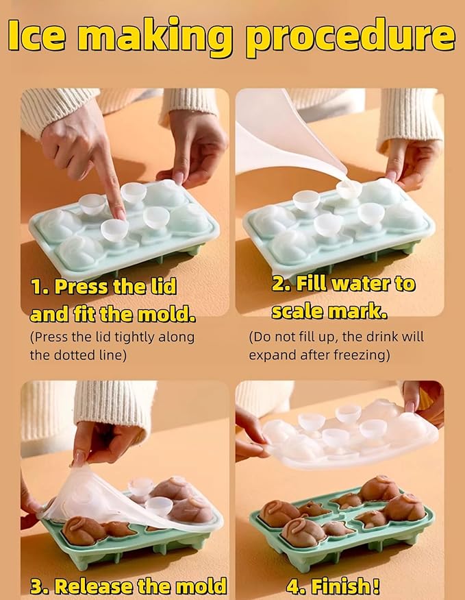 Cute 3D Cat Silicone Ice Cube Tray Mold Cartoon Animal Ice Box BPA-Free (Black)