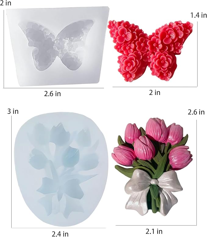 Flower Butterfly Candle Mold, Floral Butterfly Silicone Mold, Tulip Bouquet Flower Resin Mold for Soap Soy Wax Epoxy DIY Handcraft Home Ornaments Wedding Party Decoration