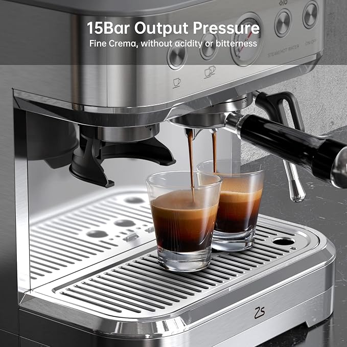 Espresso Machine with Milk Frother and Grinder, All in One Cappuccino Latte Espresso Maker for Home Barista, Built-In Bean Grinder, 85 oz Removable Water Tank, Coffee maker Machine