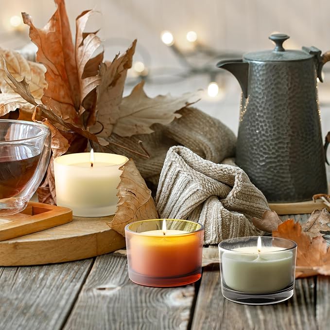 SHOWIN Thick Candle Jars for Making Candles 16 Pcs, 4 OZ Empty Jars with Wood Lids for Candle Making, Sample Container - Dishwasher Safe, Frosted Brown