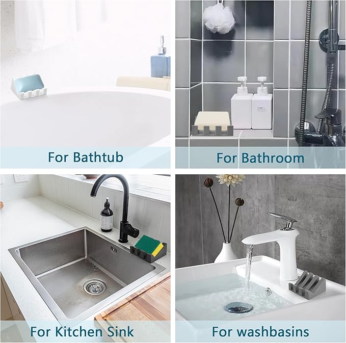 Self Draining Soap Dish,Silicone Suction Cup Soap Holder, Bathroom Soap Dish for Bar Soap,Can Extend Soap Life,Bathroom, Bath Tub, Kitchen Sink (4, White)