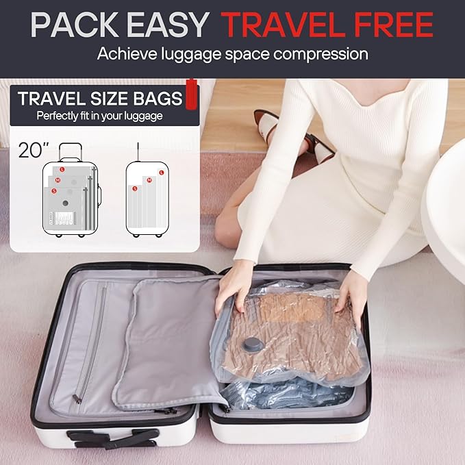 12-Pack Travel Vacuum Storage Bags, Lightweight Space Saver Bags for Luggage (Pump Not Included)