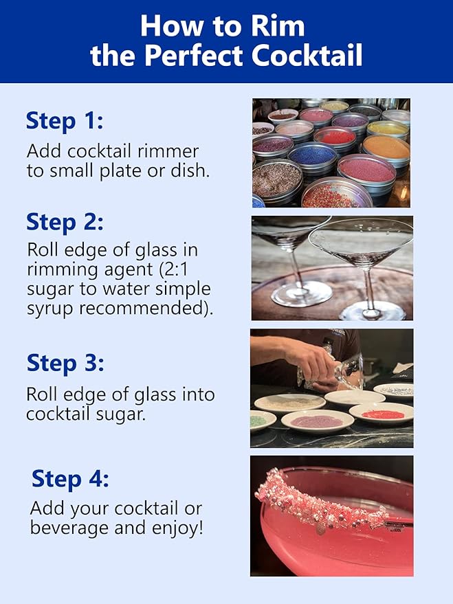 Snowy River Americas Cocktail Sugar - Naturally Colored 4th July Red, White & Blue Sugar for Cocktail Rimming, Baking & Decorating, Medium Crystal (Americas, 3oz Gift Bottle)