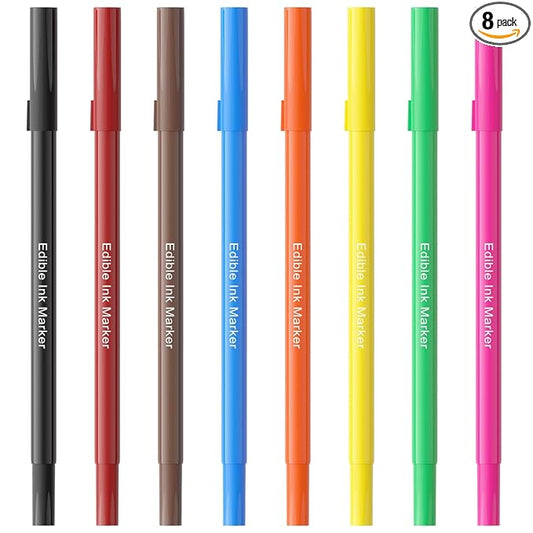 Jewem Edible Markers for Cookie Decorating,8Pcs Ultra Fine Tip(0.5mm) Food Coloring Pens, Upgrade Double Side Food Grade Pens for Decorating Fondant Cakes, Easter Eggs, Frosting, Macaron,Halloween and Christmas Gifts