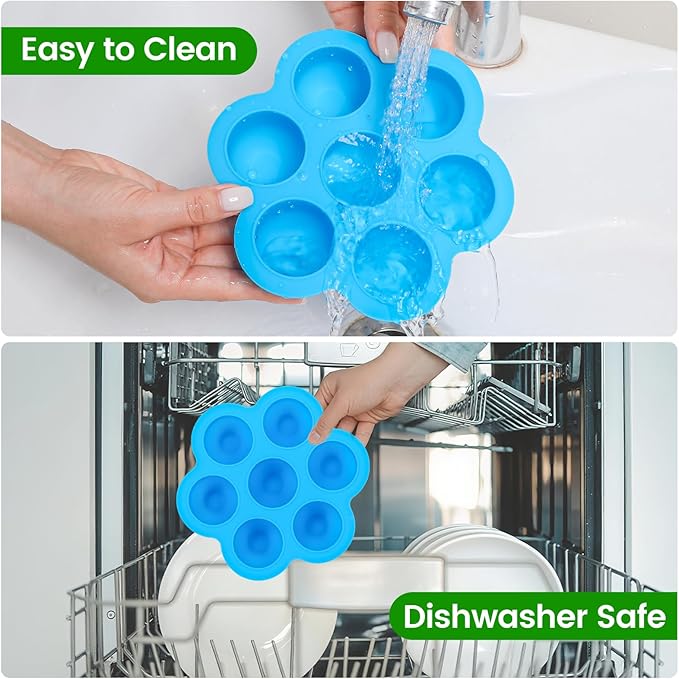 GOKCEN's Silicone Egg Bite Molds [2 Pack] Instant Pot Accessories - Fit Instant Pot 5,6,8 qt Pressure Cooker - Food Freezer Tray with Lid - Reusable Storage Container (Blue & Green - Egg Bite Mold)