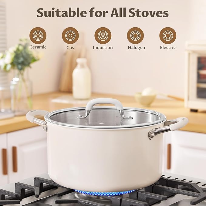 6 Quart Tri-Ply Stainless Steel Stock Pots with Lid, BEZIA Induction Soup Pot with Lid, Kitchen Cooking Pots with Silicone Handle, Compatible with All Cooktops, Free of PTFE/PFOA/PFOS