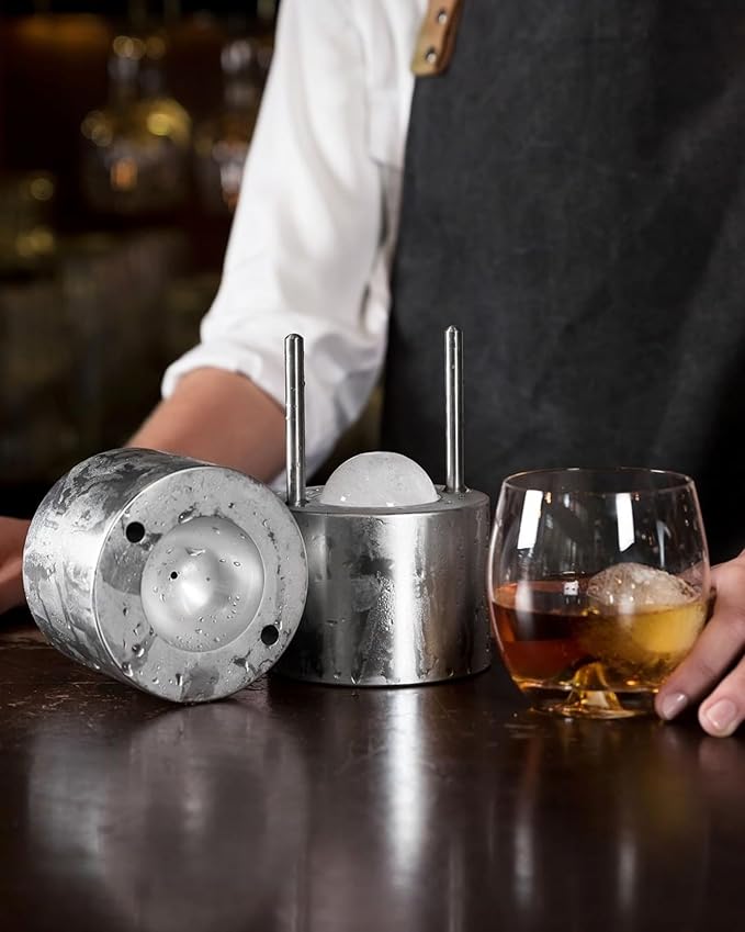 Viski Ice Ball Press Aluminum Ice Press for Whiskey Bourbon Scotch Old Fashioned Cocktail & Rocks Beverage, Clear Ice Ball Maker Mold Size, Barware Equipment & Gift Essentials, 55mm / 2.1", Silver