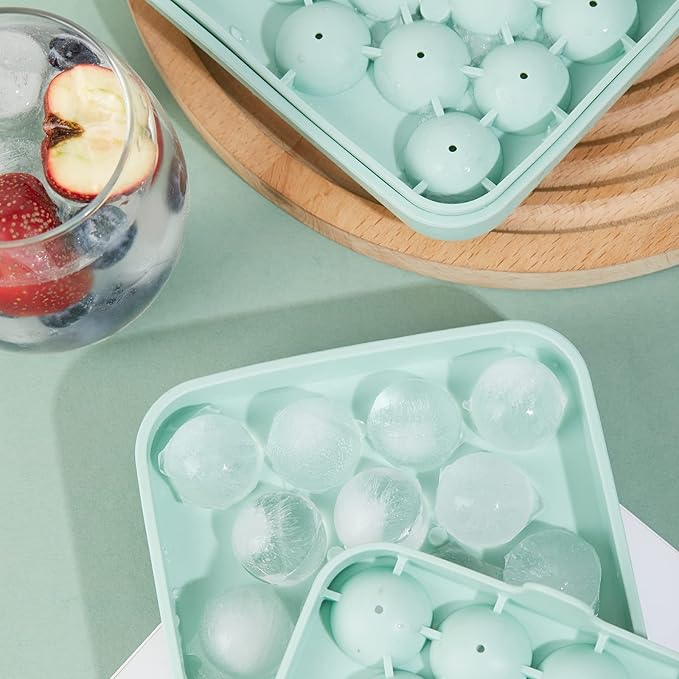 Round Ice Cube Tray 2 Pack BPA Free Silicone Flexible Easy Release 1.1 Inch x 50PCS Small Ice Ball Maker Mold for Whiskey, Cocktail, Chilling (Green)