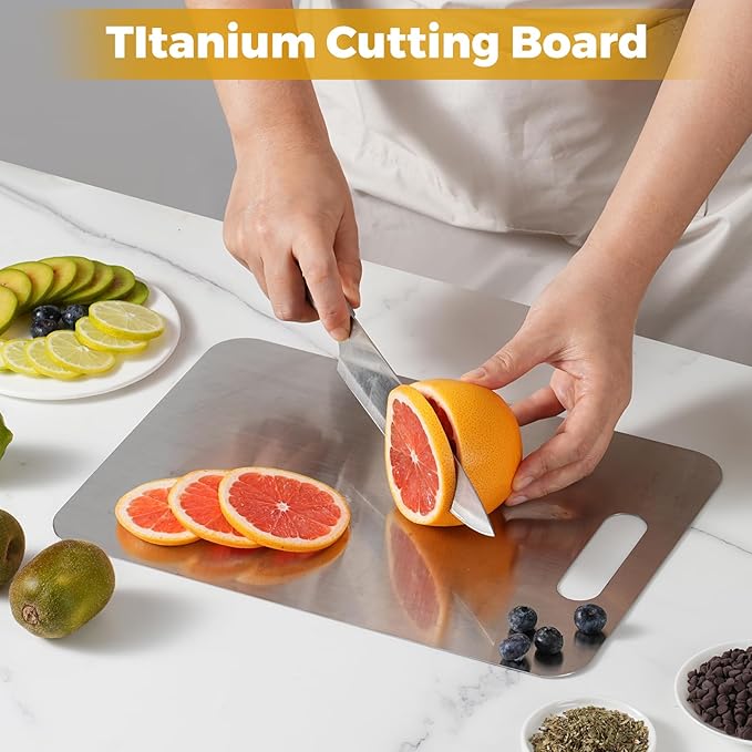 Tavano Titanium Cutting Board,100% Pure Titanium Cutting Boards for Kitchen,Double-side Available Cutting Board for Vegetables,Meat,Fruits,Easy to Store and Clean(M)