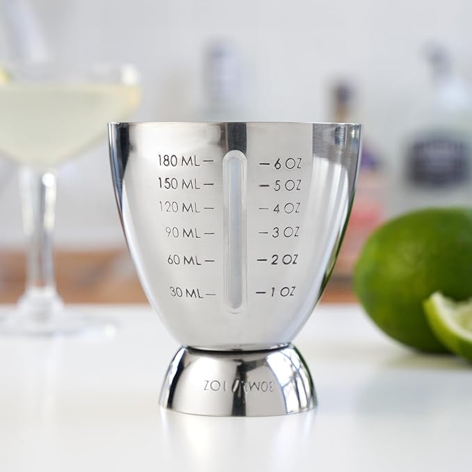 True Vista Stainless Steel Double Jigger for Bartending, Cocktail Measuring Jiggers for Margarita, Whiskey Sour, Bloody Mary, Mocktails and Other Drinks, Home Bar Accessories, 6 oz & 1 oz, Set of 1