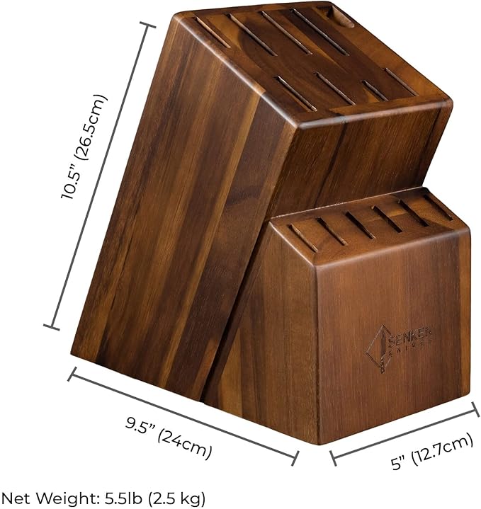 SENKEN 16-Piece Kitchen Knife Block Set - Japanese Chef's Knife Set with Laser Damascus Pattern, Includes 6 Steak Knives and Smoothly-Finished Acacia Hardwood Knife Block (Purple Resin Handles)