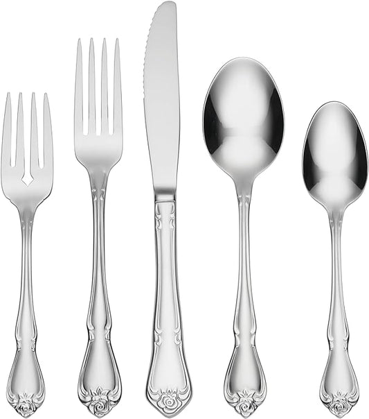 Oneida B552020A True Rose 20 Piece Everyday Flatware Set, Service For 4